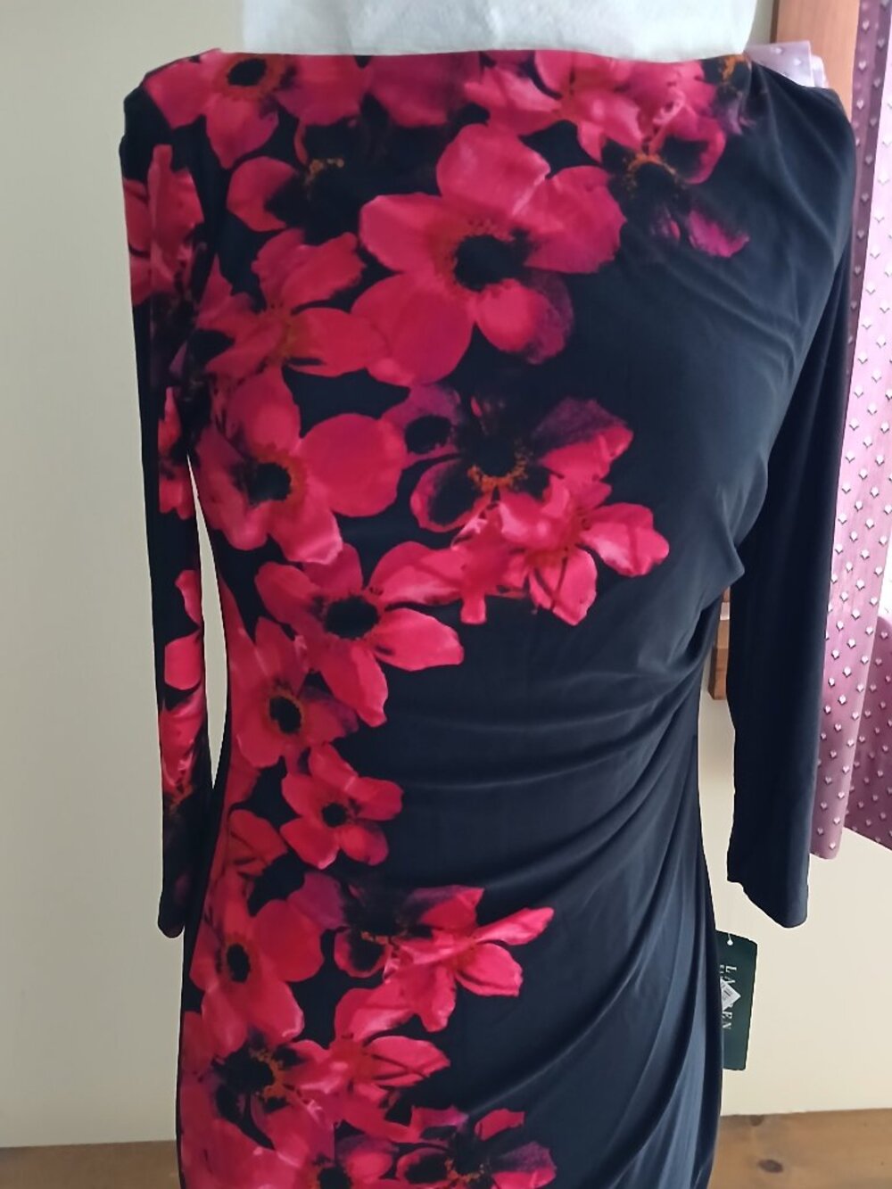 Ralph Lauren NWT Size 10 Black Floral Long Sleeve Dress